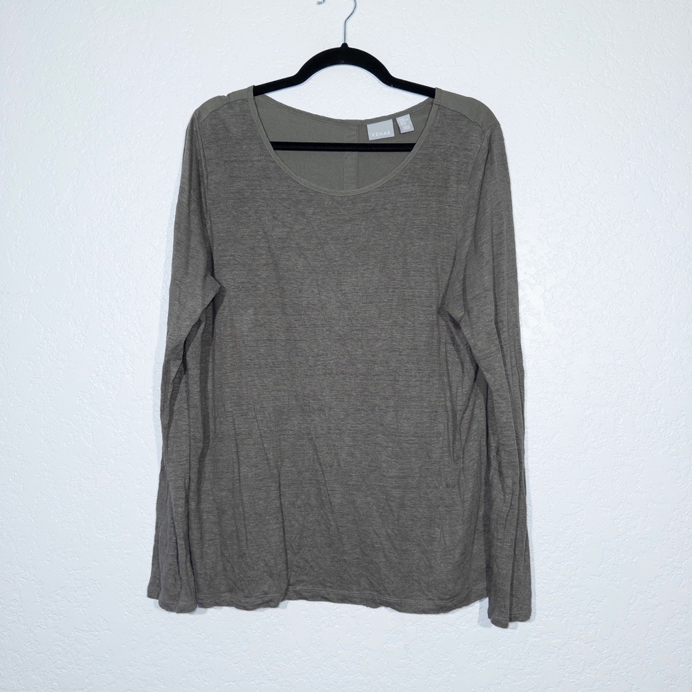 New Kenar Olive Green Linen Knit Long Sleeve Shirt Size XL